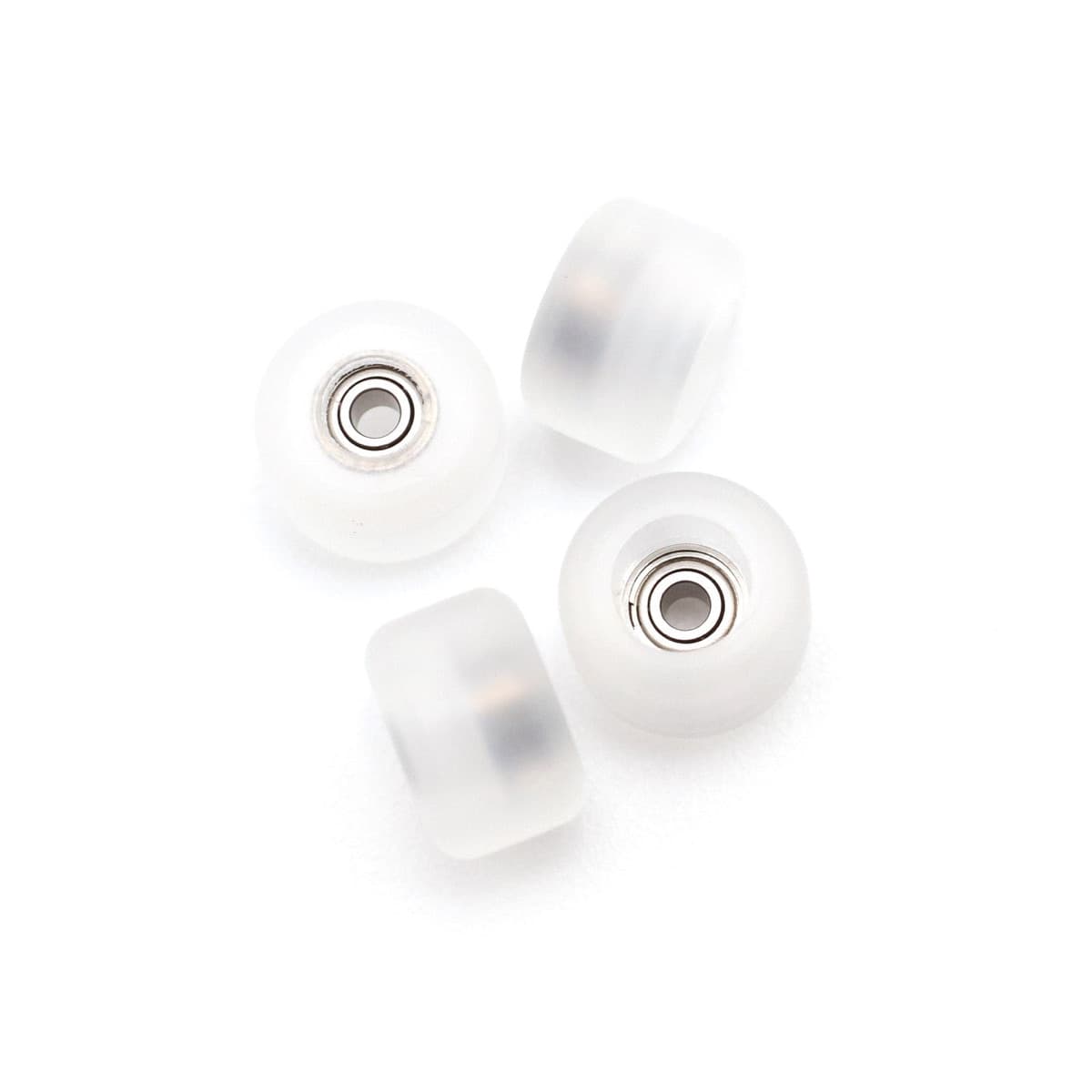 FlatFace G-series bearing wheels in frosted clear urethane with exposed bearings, from the official FlatFace storefront.