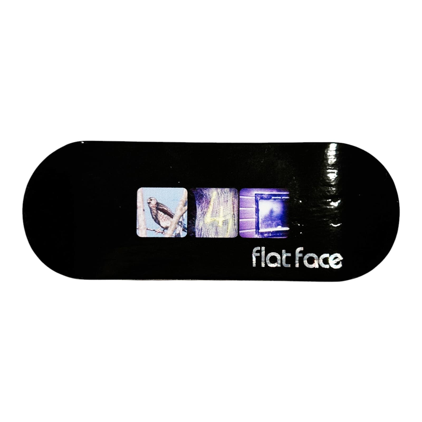 A FlatFace G16 wooden fingerboard deck in the black photo-series graphic.